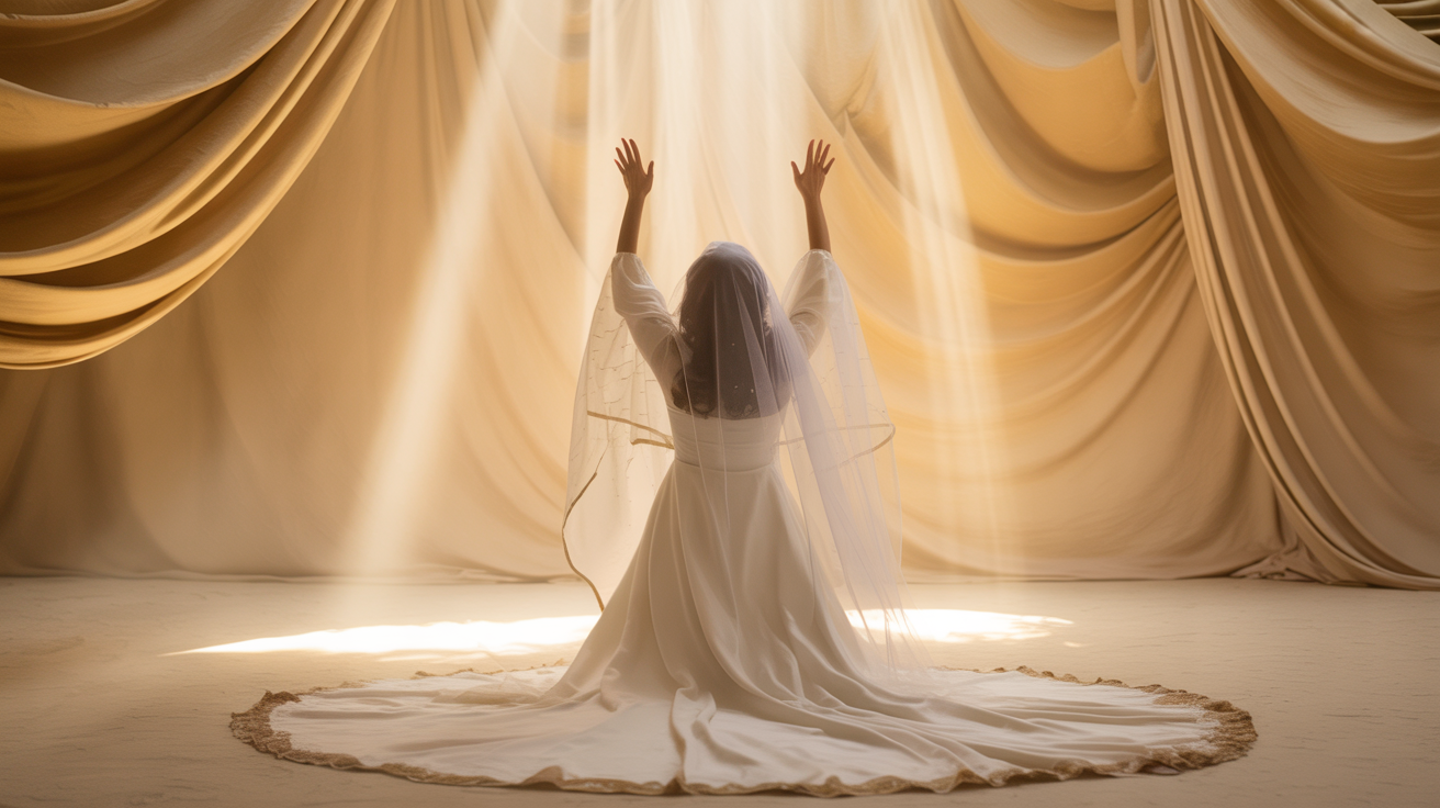 Bride of Christ in worship, surrounded by divine glory