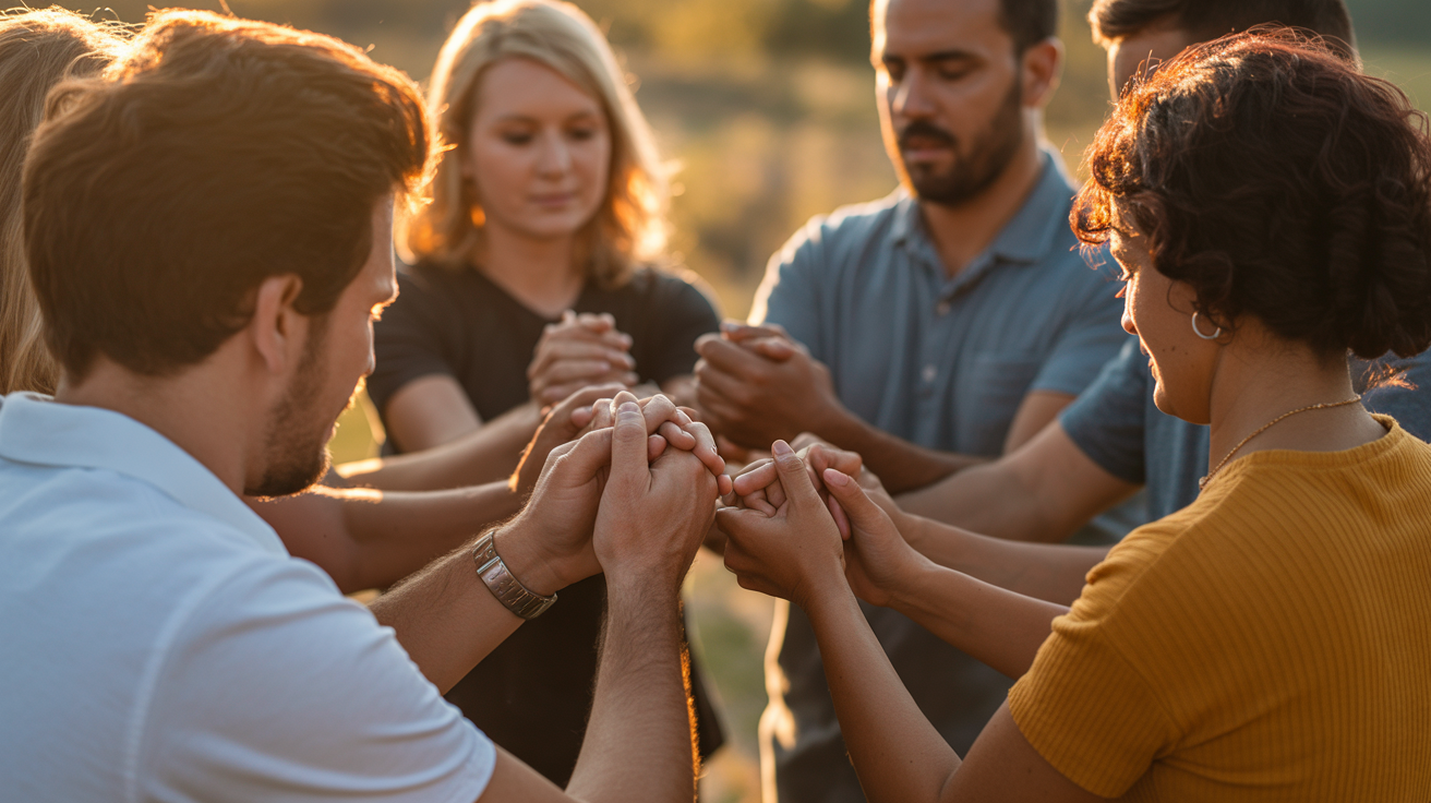 Community gathered in prayer and worship - Acts-like fellowship